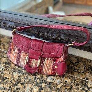 Valerie Stevens Red Tweed & Faux Leather Shoulder Bag Y2K Boho Chic Purse
